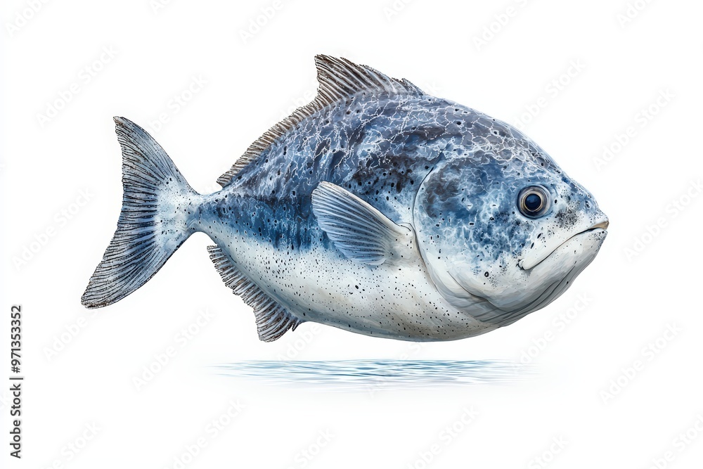 Obraz premium A realistic illustration of a blue fish showcasing intricate details and vibrant colors. Perfect for aquatic themes and designs.