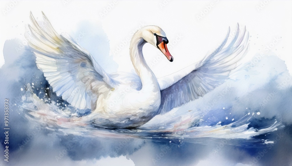 Fototapeta premium swan that floats gently in the lake, using delicate lines to create a sense of lightness and elegance blue color
