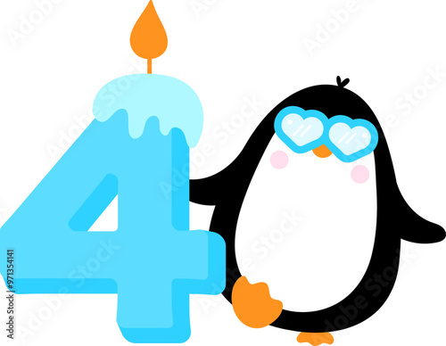 Cute little Penguin and Number