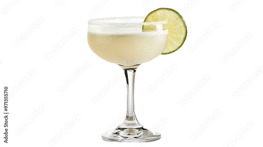 Daiquiri with a lime slice, served in a cocktail glass, frosty and refreshing, isolated on a white background Daiquiri with a lime slice, served in a cocktail glass, frosty and refreshing, isolated on a white background