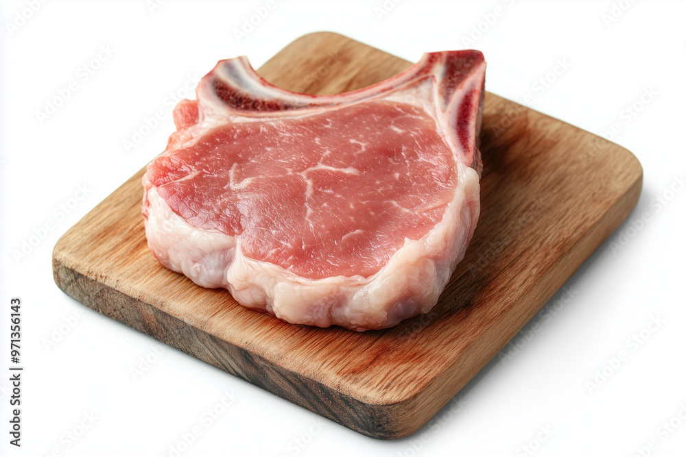 a fresh raw pork tenderloin on a wooden board, placed on a natural slate table. suitable for a supermarket poster a fresh raw pork tenderloin on a wooden board, placed on a natural slate table. suitable for a supermarket poster
