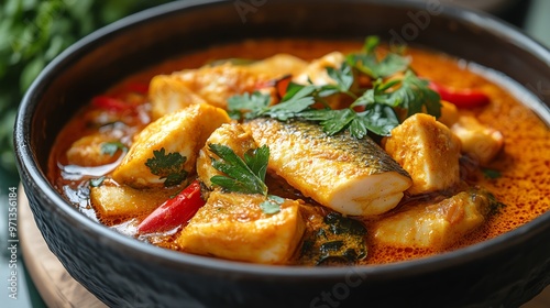 Isaanstyle spicy fermented fish curry with bamboo shoots, Isaan fish curry, regional Thai dish