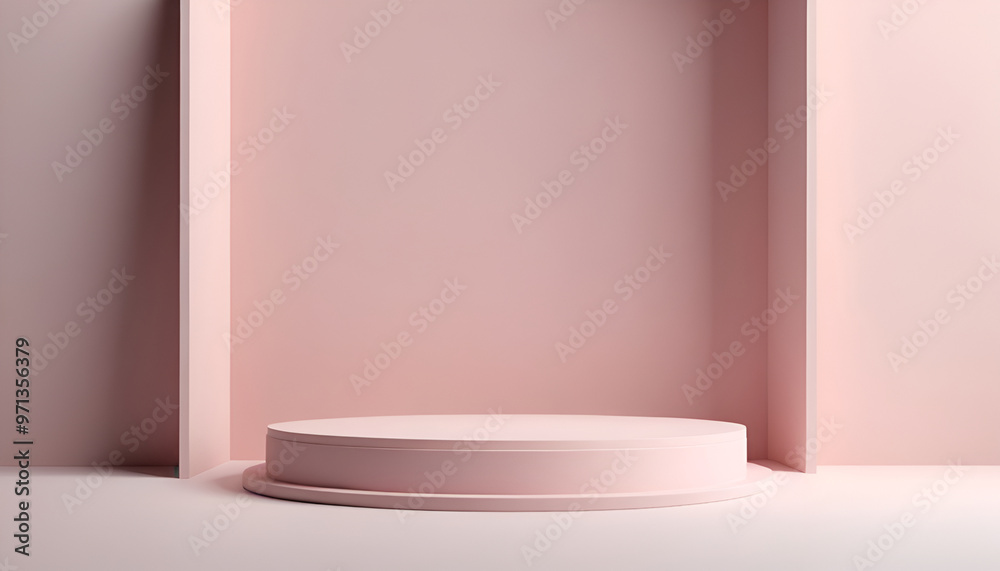 Cosmetic Sophistication Minimalist 3D Scene with Blank light pink  Podium copy space. Generated by AI