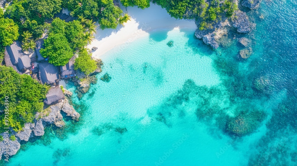 Aerial View of Tropical Island with Clear Waters Aerial View of Tropical Island with Clear Waters