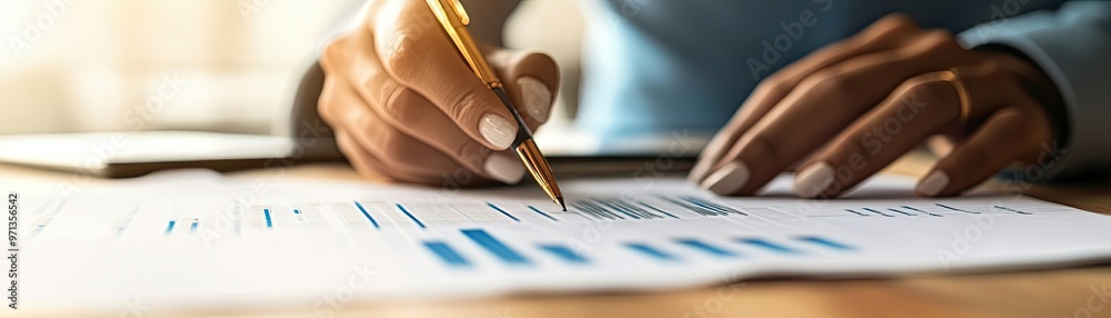 A close-up view of a hand writing on a document with graphs, highlighting financial analysis and business strategy. A close-up view of a hand writing on a document with graphs, highlighting financial analysis and business strategy.