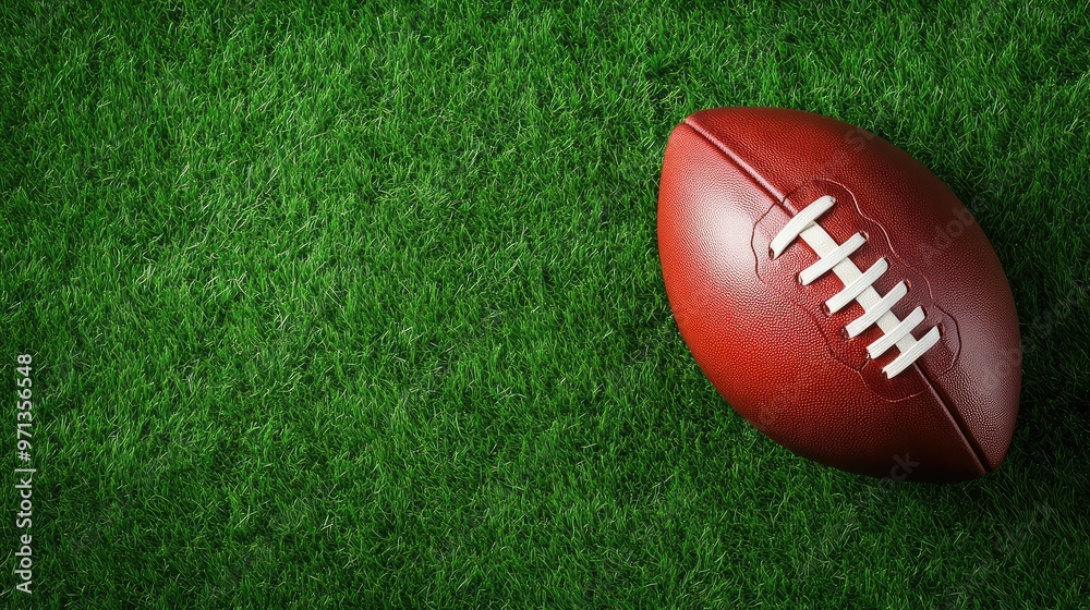 A close-up view of a classic brown football resting on vibrant green grass, symbolizing teamwork and sportsmanship. A close-up view of a classic brown football resting on vibrant green grass, symbolizing teamwork and sportsmanship.