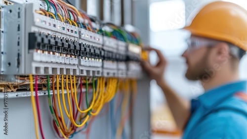 Electrical wiring in progress, installation of electrical systems in a partially built home, Construction, electrical work