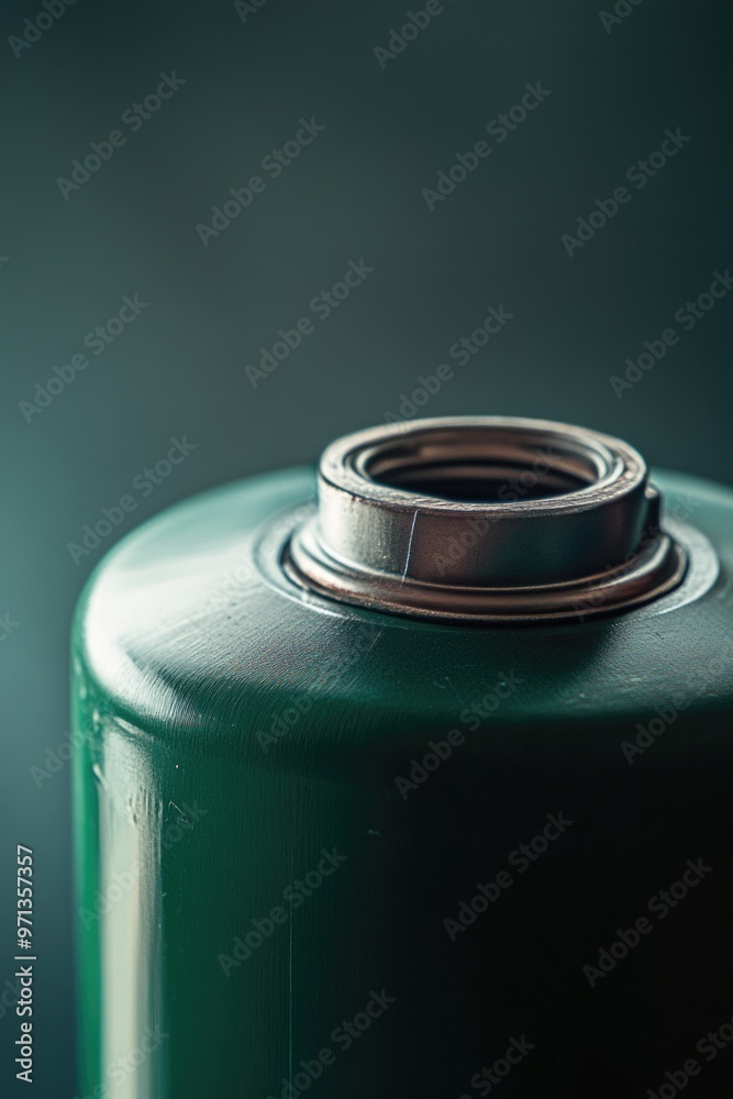 A green can with a silver lid on top. The lid is slightly open. The can is sitting on a table A green can with a silver lid on top. The lid is slightly open. The can is sitting on a table