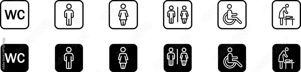 The toilet is symbolic. Toilet line icons set, WC signs, toilet signs, bath room symbol, Vector illustrations The toilet is symbolic. Toilet line icons set, WC signs, toilet signs, bath room symbol, Vector illustrations