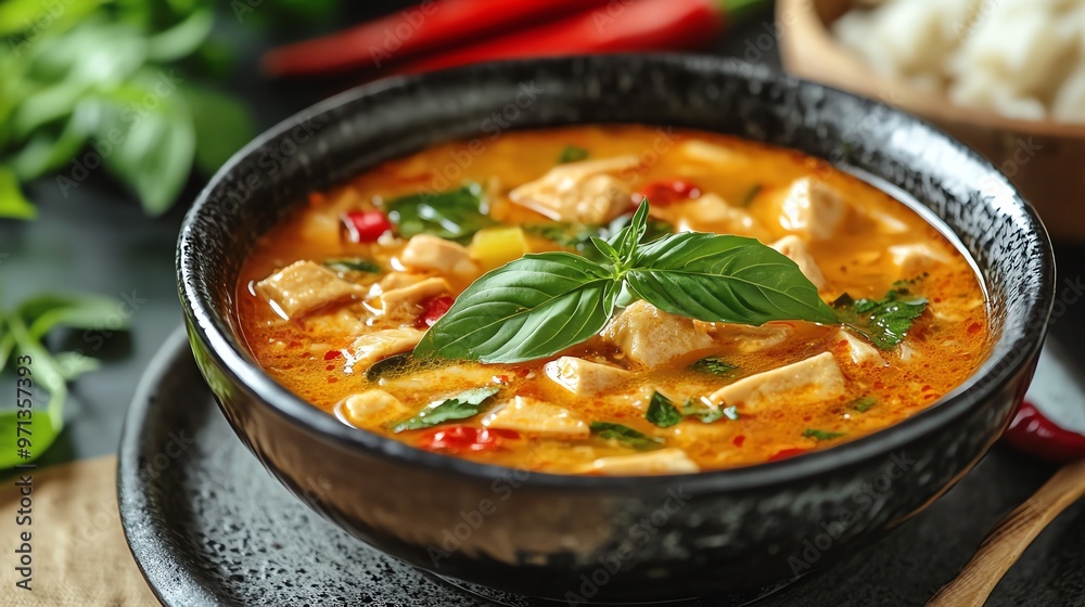 Traditional Isaanstyle hot and sour soup with bamboo shoots, Isaan bamboo soup, regional Thai dish