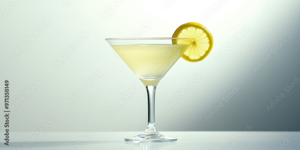 A glass of liquor with a lemon wedge on top. The drink is clear and has a yellowish tint. The lemon wedge adds a pop of color and a hint of citrus flavor to the drink A glass of liquor with a lemon wedge on top. The drink is clear and has a yellowish tint. The lemon wedge adds a pop of color and a hint of citrus flavor to the drink
