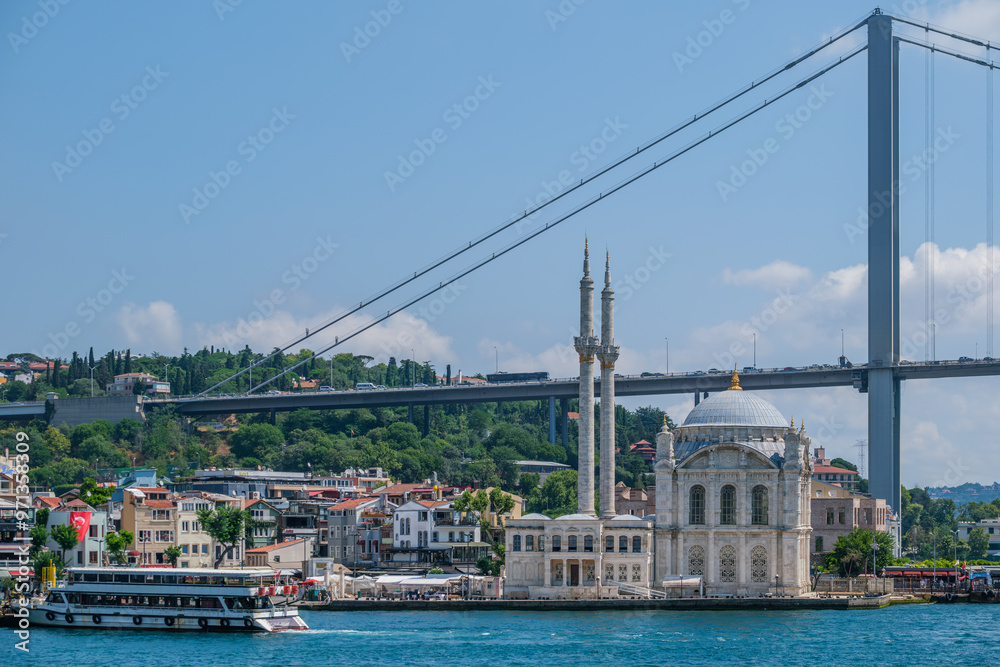 Istanbul Ortaköy mosque and the bridge that connects Europe with Asia views Istanbul Ortaköy mosque and the bridge that connects Europe with Asia views