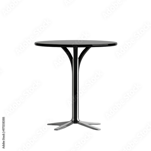 Modern, minimalist round table with a single, central leg base.  The table is isolated on a black background.  Perfect for interior design or furniture mockups. photo