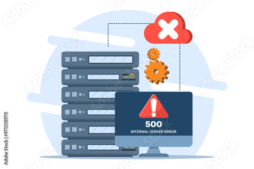 Concept 500 Internal server error, Website error, Network error, Cloud computing. Flat vector illustration for landing page, web design, banner, infographic.