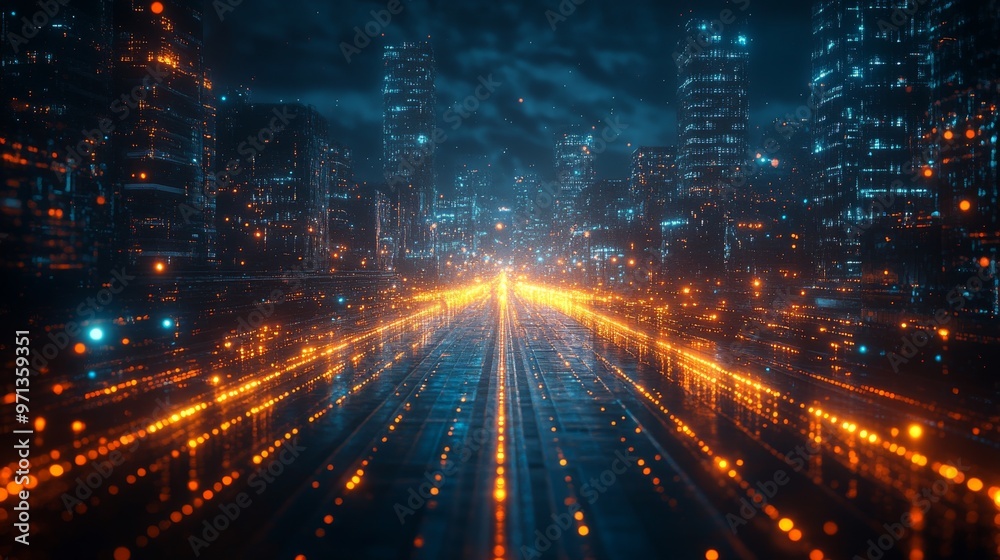 Fototapeta premium Intersecting Blue and Yellow Lines on Computer Screen