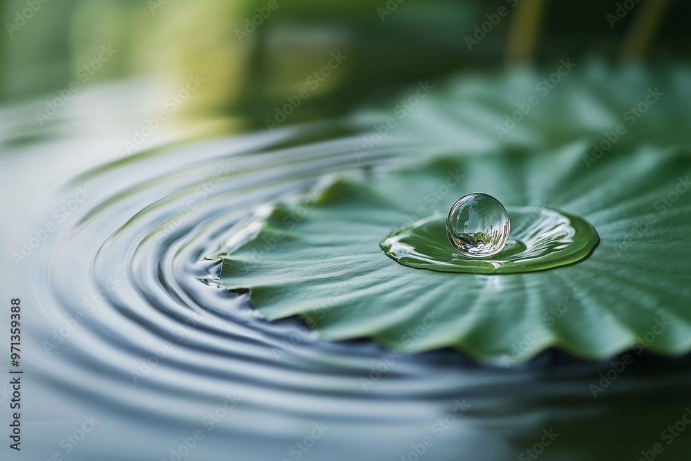 Capture a detailed macro shot of a big water droplet spathes gently suspended on the tip of a green lotus leaf, with soft sunlight illuminating the leaf’s texture Capture a detailed macro shot of a big water droplet spathes gently suspended on the tip of a green lotus leaf, with soft sunlight illuminating the leaf’s texture
