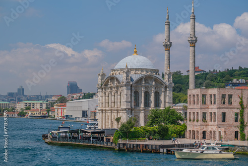 Istanbul Ortaköy mosque and the bridge that connects Europe with Asia views	 photo