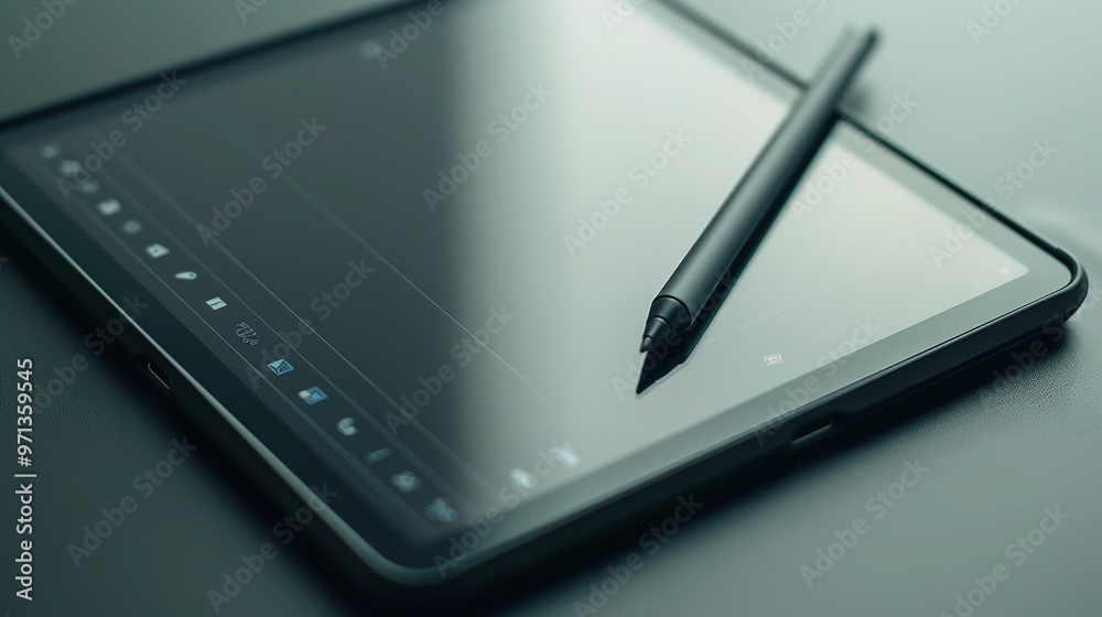 A close up of digital tablet and stylus, showcasing modern technology A close up of digital tablet and stylus, showcasing modern technology