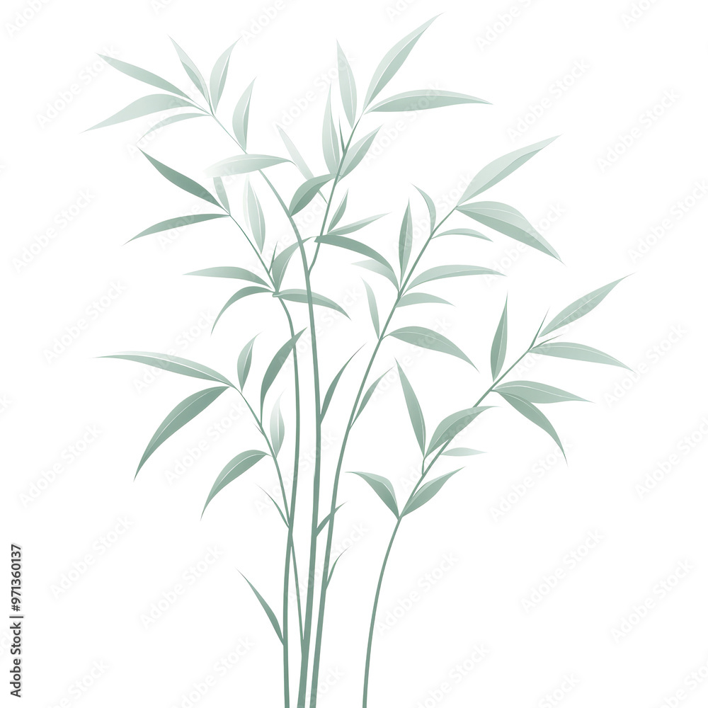 Naklejka premium A cluster of bamboo stalks with lush green leaves against a black background.