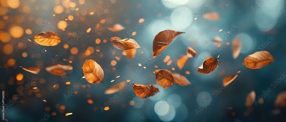 Autumn leaves gently falling in the breeze with a blurred background Autumn leaves gently falling in the breeze with a blurred background