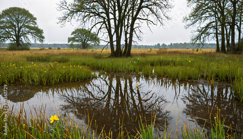 Paysage de marais avec des arbres et des reflets photo