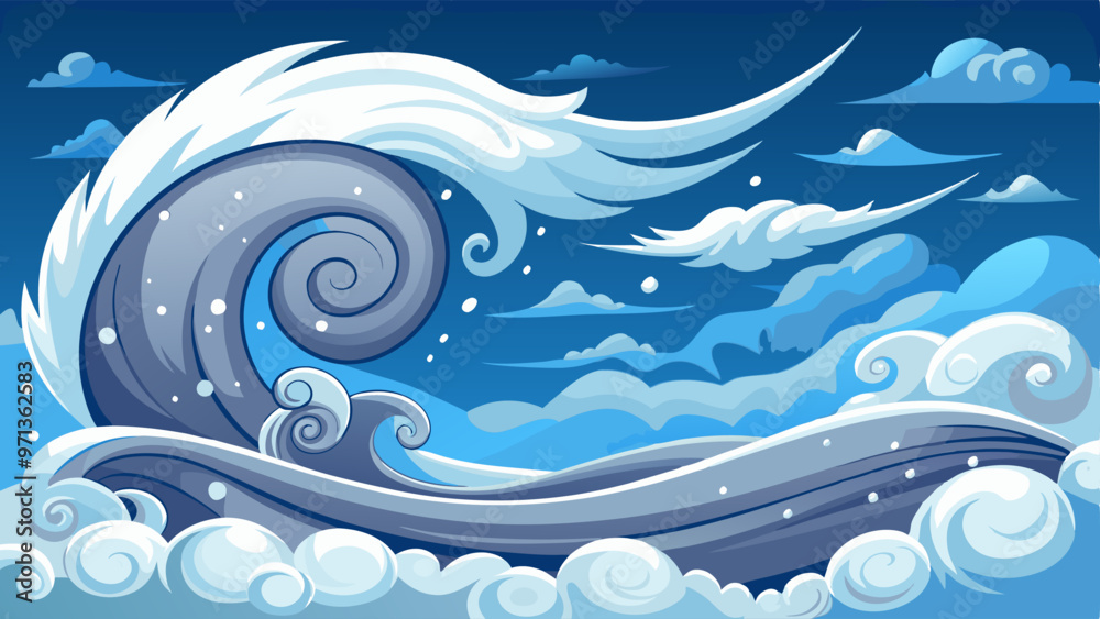 Winter wind effect with swirls and waves of white mist clouds with snow. Vector realistic set of blizzard, frost blowing air with snowflakes isolated on transparent background Winter wind effect with swirls and waves of white mist clouds with snow. Vector realistic set of blizzard, frost blowing air with snowflakes isolated on transparent background