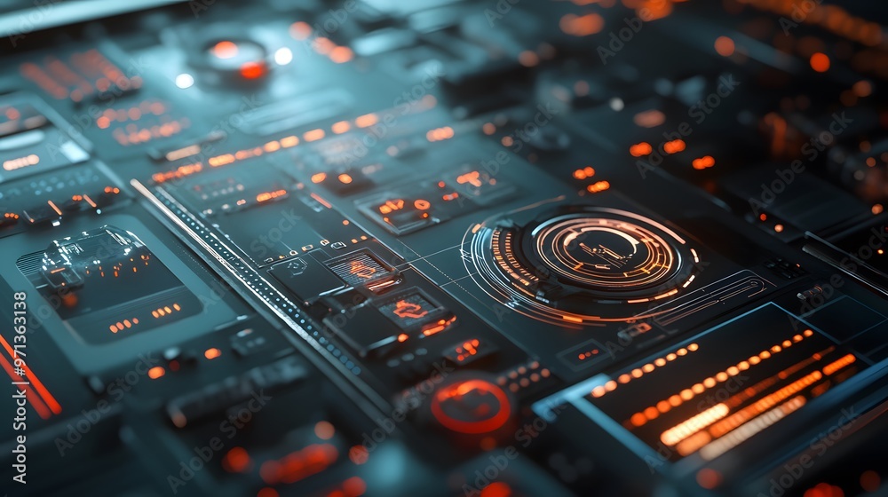 Overlay of tech HUD elements on a smooth muted surface Overlay of tech HUD elements on a smooth muted surface