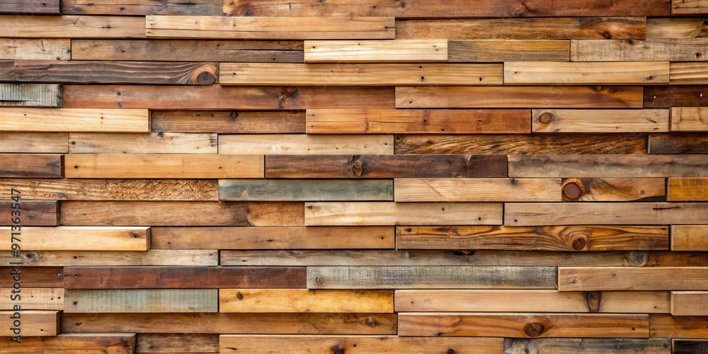 Wooden wall made of layers of plank boards creating a rustic and natural texture Wooden wall made of layers of plank boards creating a rustic and natural texture
