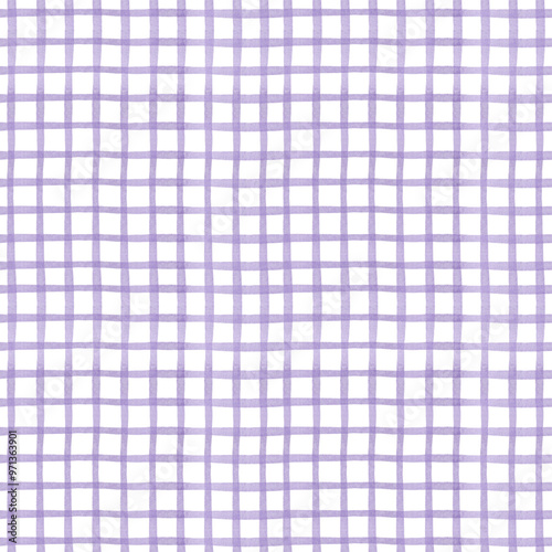 Seamless violet checkered background. Watercolor hand drawn pattern for fabric, textile, wallpaper, home decor, wrapping paper, scrapbooking