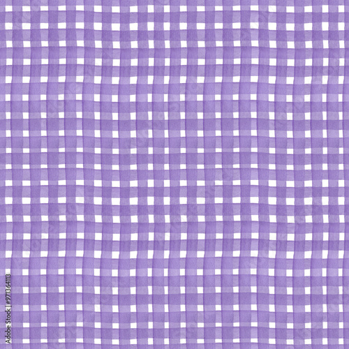 Seamless violet checkered background. Watercolor hand drawn pattern for fabric texture, textile, wallpaper, home decor prints, wrapping paper, scrapbooking