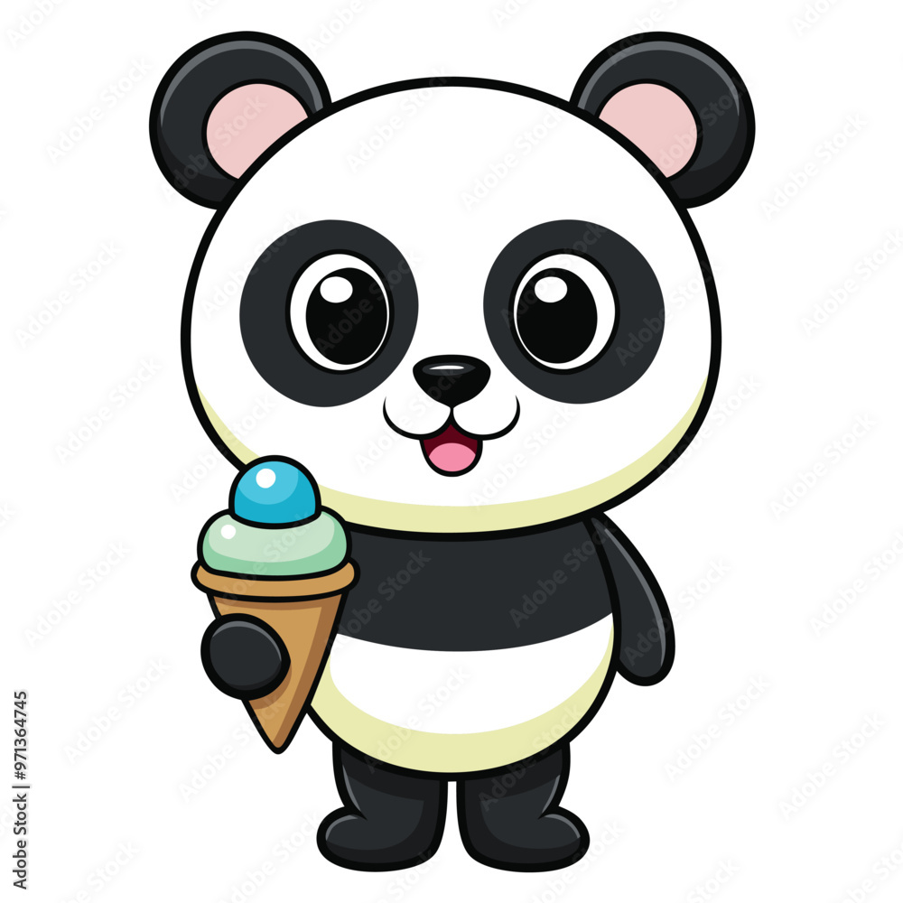 Naklejka premium Cute Baby Panda Cartoon Character Vector Illustration on White Background