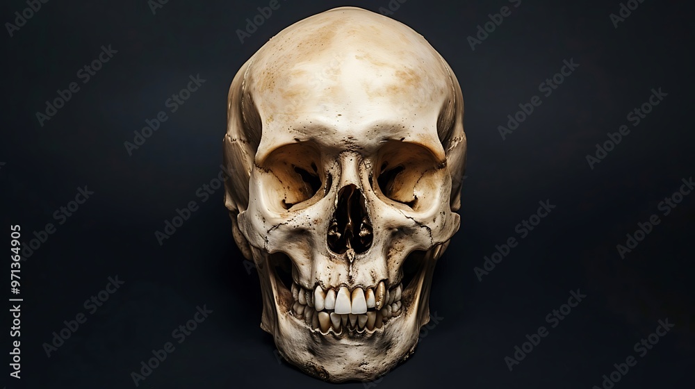 Frontview of natural human skull on isolated black background Frontview of natural human skull on isolated black background