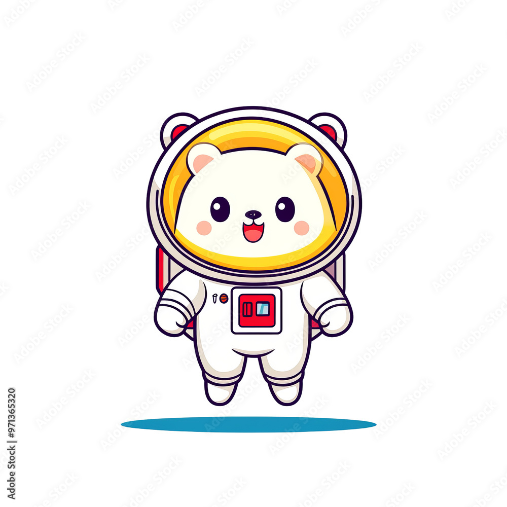 Cute cartoon polar bear astronaut in a white spacesuit with a happy expression. Cute cartoon polar bear astronaut in a white spacesuit with a happy expression.