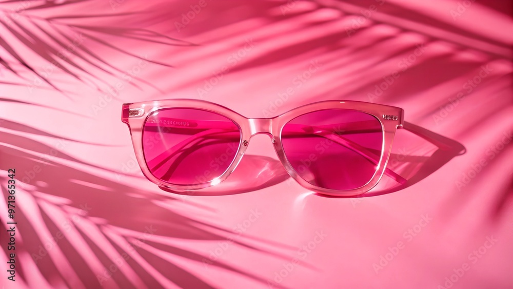 pink sunglasses on a bold pink backdrop, with artistic palm leaf shadows adding depth and a summery, tropical atmosphere—perfect for fashion, travel, or creative branding concepts pink sunglasses on a bold pink backdrop, with artistic palm leaf shadows adding depth and a summery, tropical atmosphere—perfect for fashion, travel, or creative branding concepts