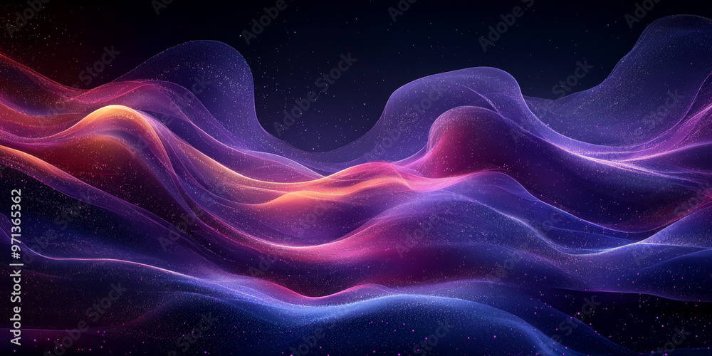 Fototapeta premium Abstract waves of light and color against a dark background.