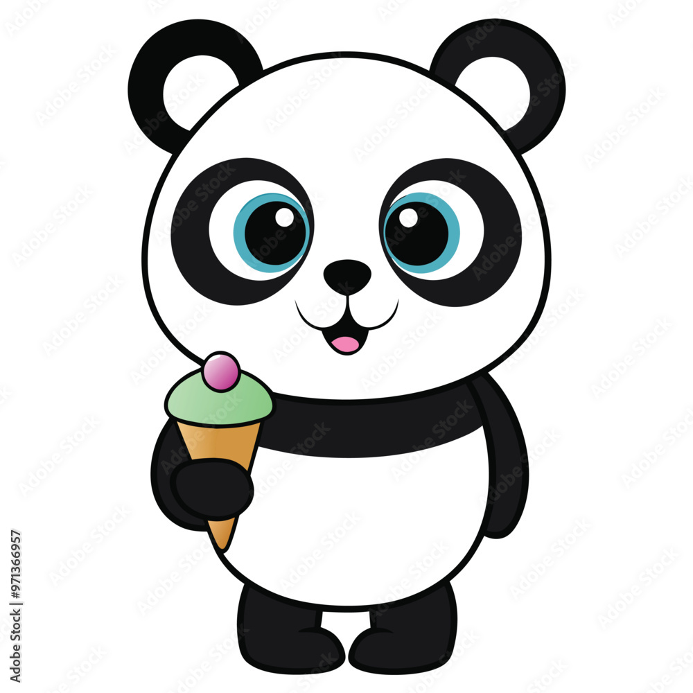Fototapeta premium Cute Baby Panda Cartoon Character Vector Illustration on White Background