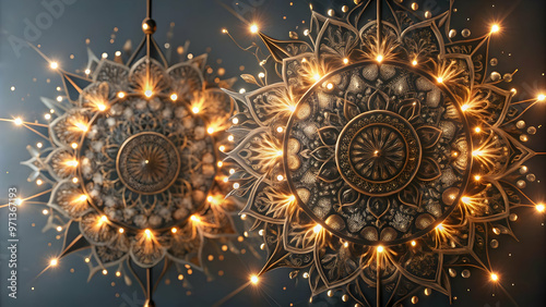 3D Isolated Abstract Sparklers and Mandala Vector Design: Intricate Glowing Lines and Cultural Composition on White Background