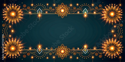 Modern Abstract Rangoli and Sparkler Lines Border Frame: Minimalistic Vibrant Design with Ample Copy Space for Cultural Events and Festive Promotions