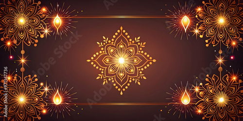 Vibrant Abstract Rangoli and Sparkler Lines Border - Minimalistic Modern Frame for Cultural Events with Ample Copy Space