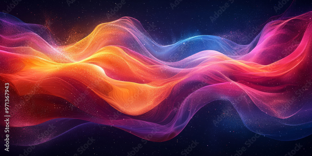 Abstract glowing waves of color against a dark background.