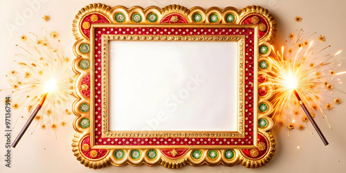 Vibrant Rangoli and Sparkler Wave Border Frame with Ample Copy Space for Celebratory Messages and Invitations - Dynamic Decorative Design