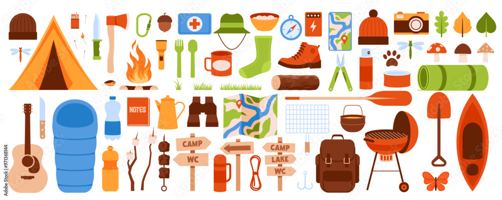 Camping icon. Camping icon set. Flat style. Camping icon. Camping icon set. Flat style.