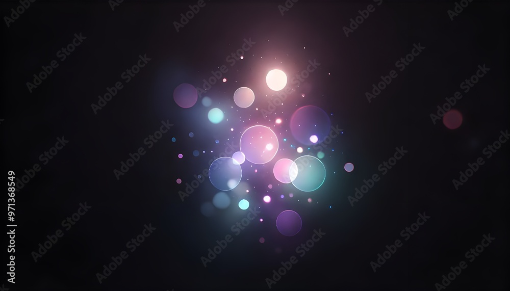 A glowing multicolored bokeh lights on a dark background, creating a soft and dreamy atmosphere. A glowing multicolored bokeh lights on a dark background, creating a soft and dreamy atmosphere.