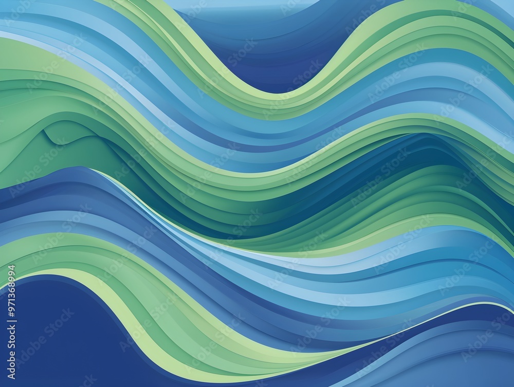 Fototapeta premium A vibrant and dynamic abstract artwork featuring flowing, layered waves in shades of blue and green. The artwork evokes a sense of calm, serenity, and the vastness of the ocean.
