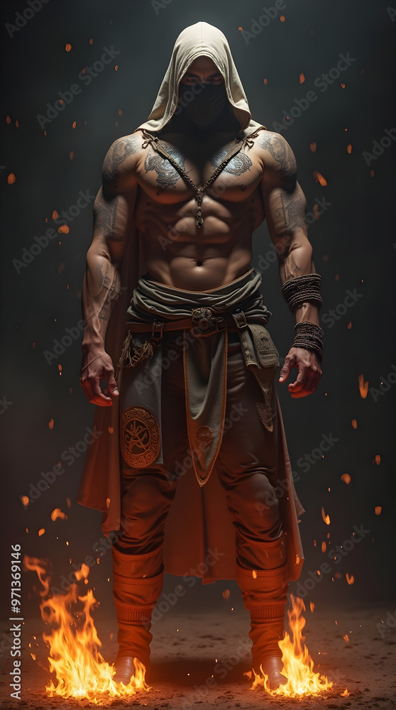 Fototapeta premium Fiery Warrior in Shadows