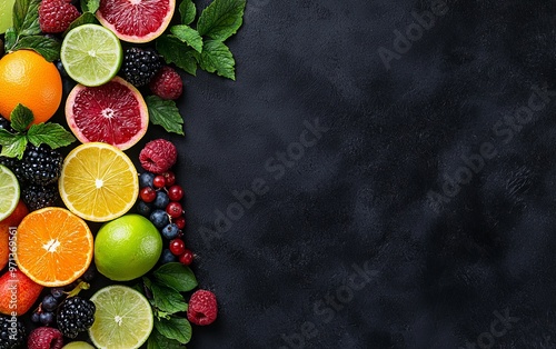 Fresh fruit platter with citrus and berries, lowcalorie diet, plantbased photo