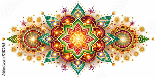 3D Abstract Rangoli and Sparkler Lines Border Concept - Vibrant Frame for Cultural Events and Festive Promotions on Isolated White Background