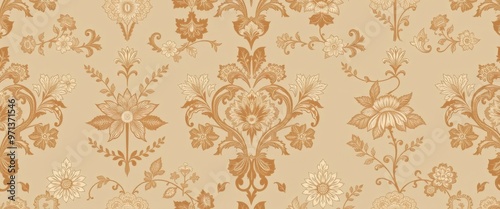 Intricate Floral Design in Gold and Beige Tones