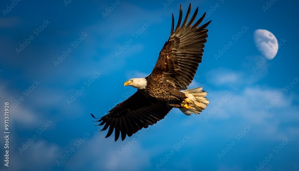 Fototapeta premium Majestic Flight: Bald Eagles Soaring in the Sky by Noufaldi