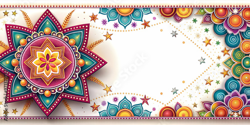 Abstract Rangoli and Star Border Frame: Elegant Modern Design with Generous Copy Space for Festive Announcements and Cultural Branding